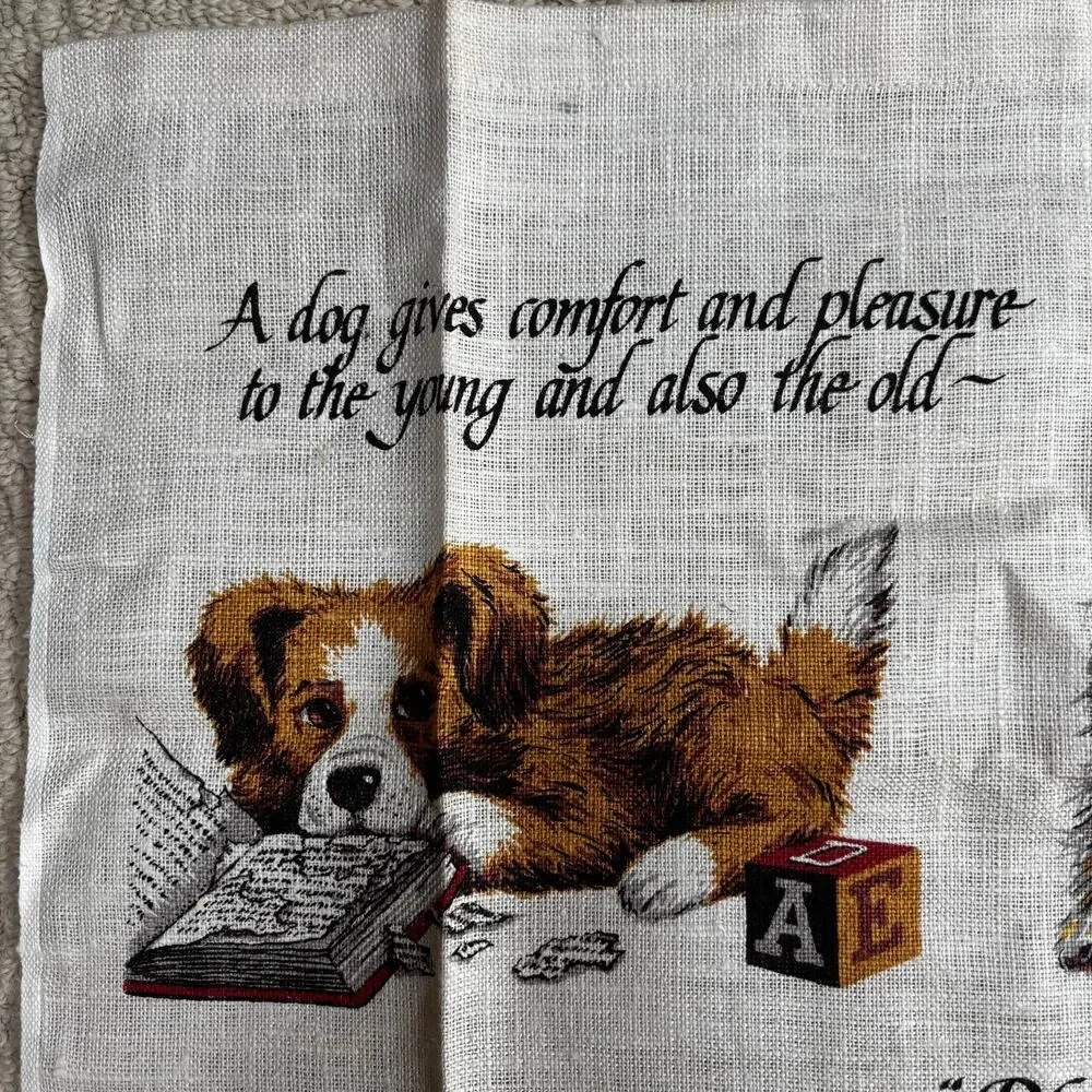 Kay Dee pure linen kitchen tea towel dog lovers love dogs puppies novelty print